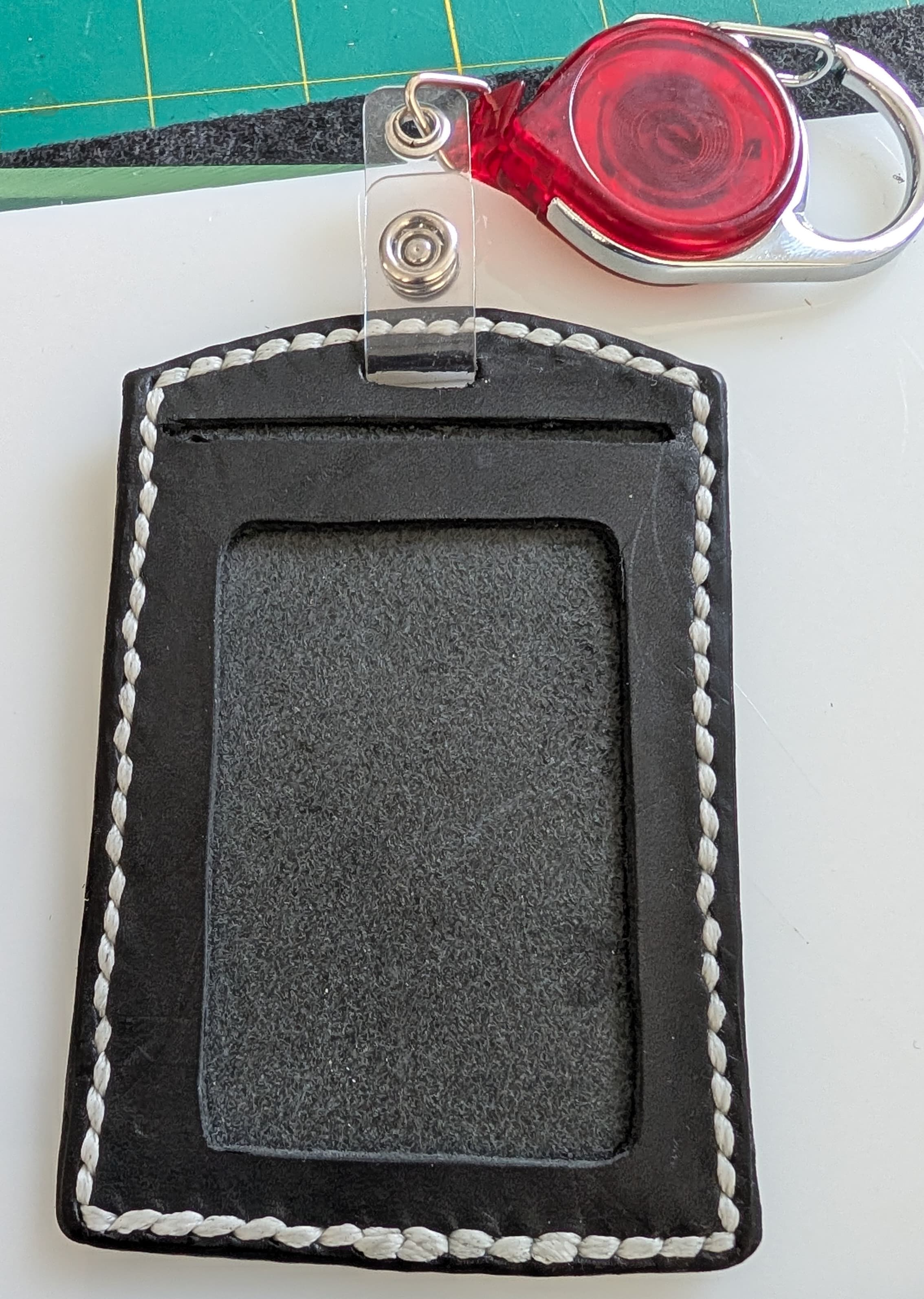 Black leather badge holder
